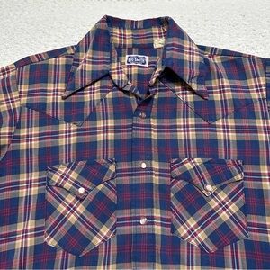 Vintage Big Smith Union Made Blue Plaid Western Snap Shirt Men’s Size 15 1/2